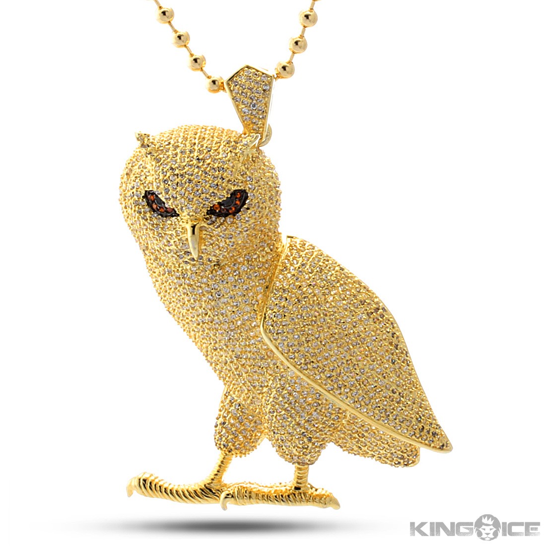 King Ice Gold Cz Owl Pendant